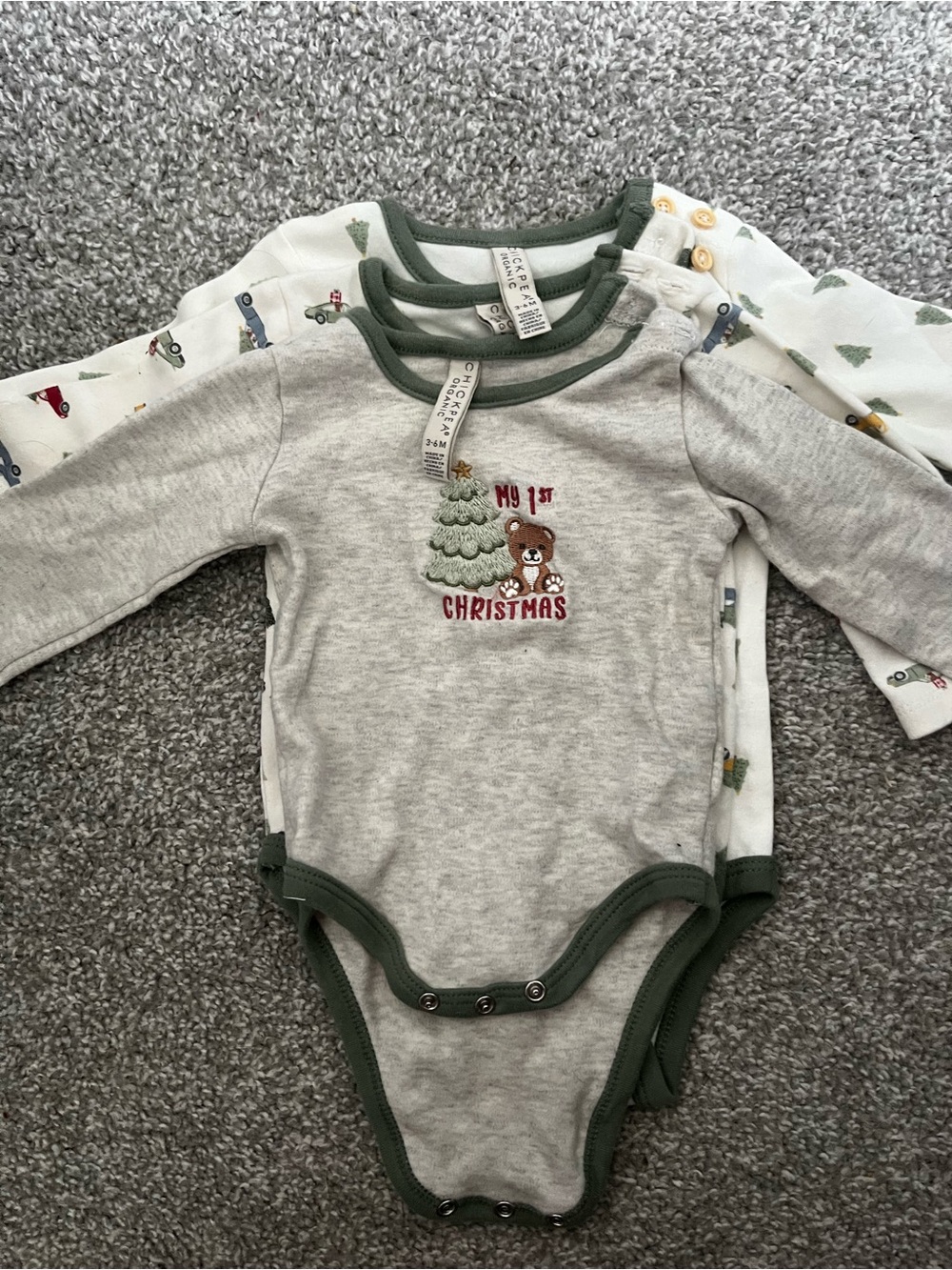 Gray and Green 'My 1st Christmas' Long-Sleeve Bodysuit